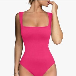 Vibrant Pink Square Neck Bodysuit